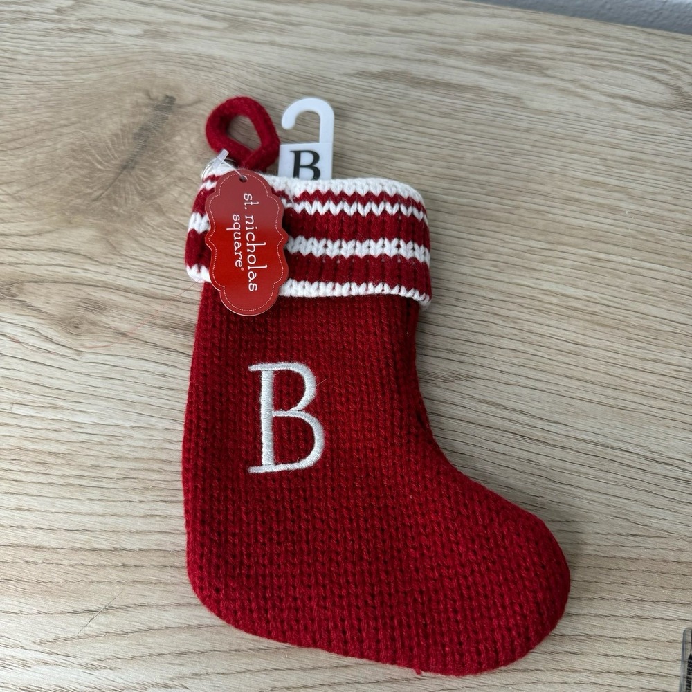 NWT St. Nicholas Square Red Knit Mini‎ 6.5" Christmas Stocking Letter B Monogram